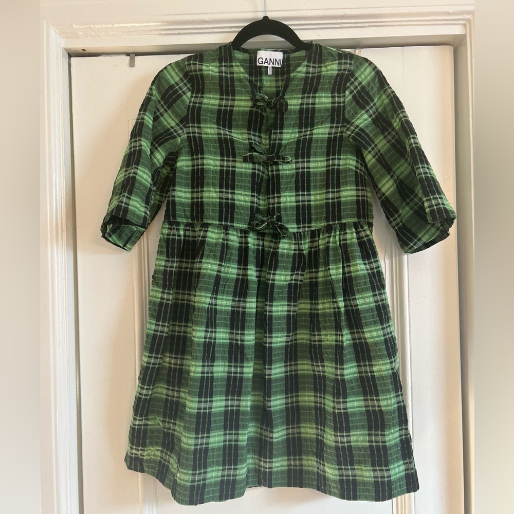 Ganni Seersucker Check Mini Dress